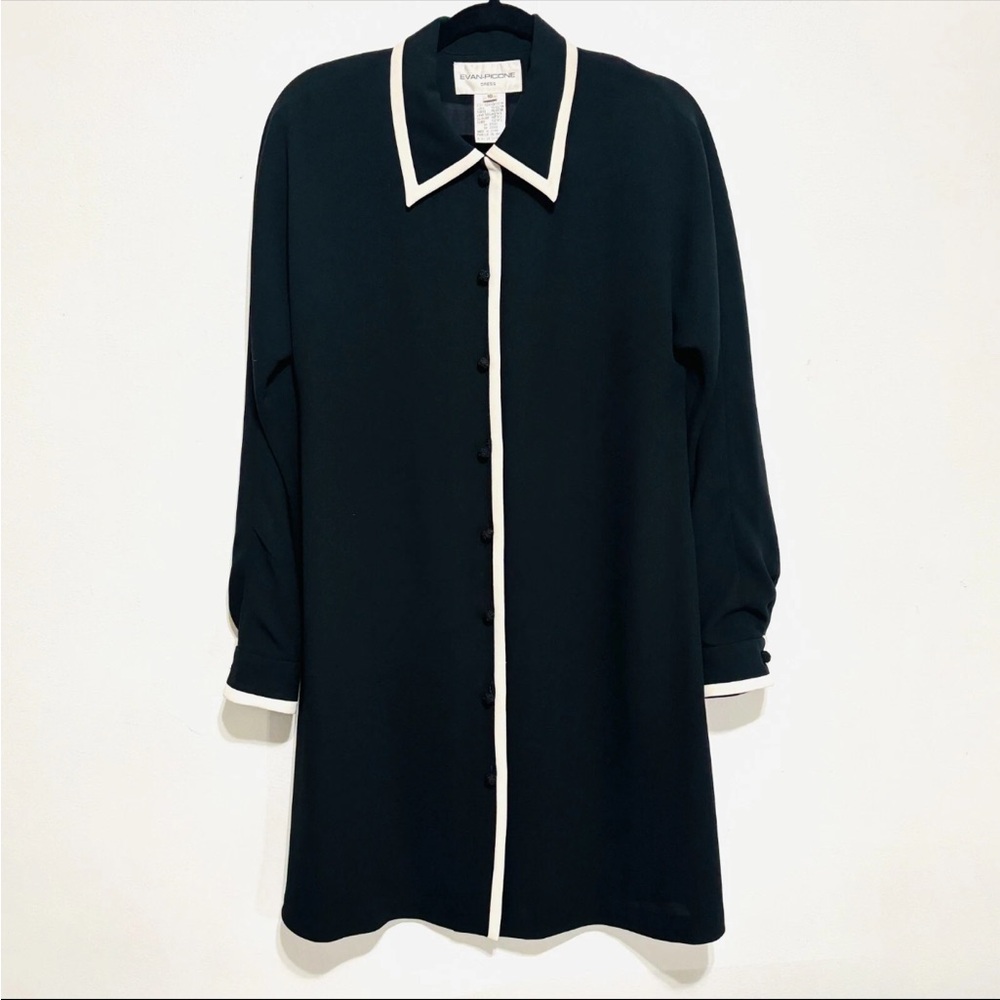 Evan Picone Vintage Black Dress with White Trim